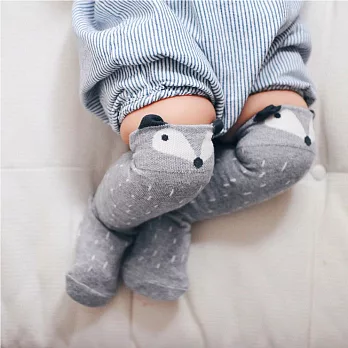 【韓國 MiniDressing】韓國製 彌之星兒童彈性襪|止滑襪|童襪 /俏皮浣熊襪M灰