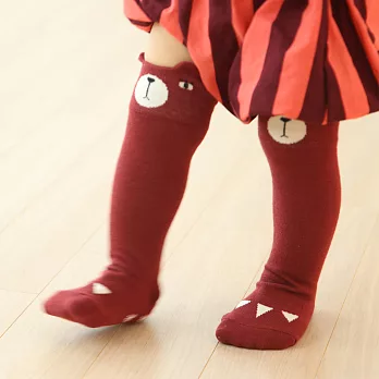 【韓國 MiniDressing】韓國製 彌之星兒童彈性襪|止滑襪|童襪 /酷酷小熊襪S紅色