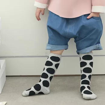 【韓國 MiniDressing】韓國製 彌之星兒童彈性襪|止滑襪|童襪 /個性大圓點S(灰 + 黑)