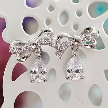【安珂ECO正韓飾品】秀氣緞帶蝴蝶結墜水滴鑽 耳環