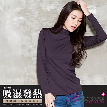 【BeautyFocus】女保暖吸濕發熱衣/立領款3824紫灰條紋-XL