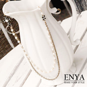 Enya★質感珍藏珍珠十字架長鍊圖片色