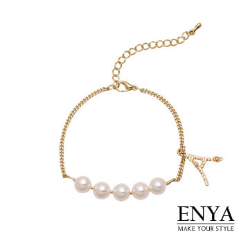 Enya★浪漫鐵塔香頌珍珠手鍊金色