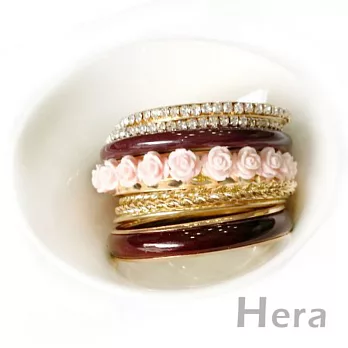【Hera】赫拉 立體玫瑰水鑽螺旋九件組手鐲/手鍊/手環(咖啡金)