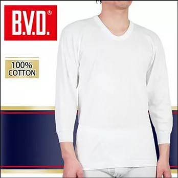 BVD男長袖衛生衣 100%純棉厚綿U領長袖L白