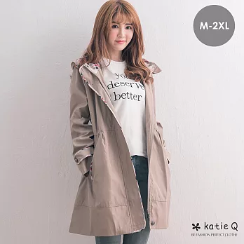 【KatieQ】英倫收腰風衣外套-XL(卡其)