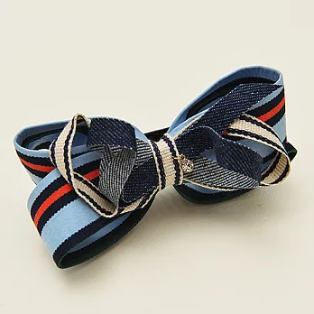 【安珂ECO正韓飾品】蝴蝶結條紋牛仔布墜鑽 髮夾/香蕉夾