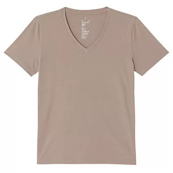 [MUJI無印良品]女有機棉V領短袖T恤S灰棕