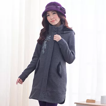 【模兒空間AMOR SPACE】N1397厚磅棉柔刺繡保暖長外套M灰