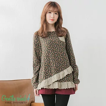 【Gentle wind 輕輕.吹】層次蕾絲襬碎花上衣(2色)-FREEFREE綠