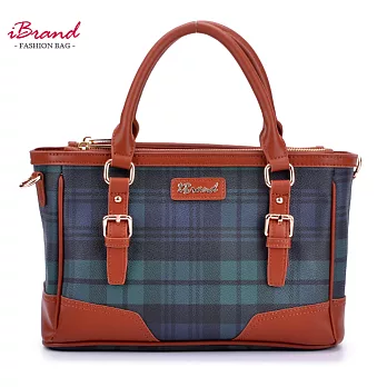 【i Brand 天然皮革】英倫格紋系列: School Bag手提/斜肩包 - 經典綠
