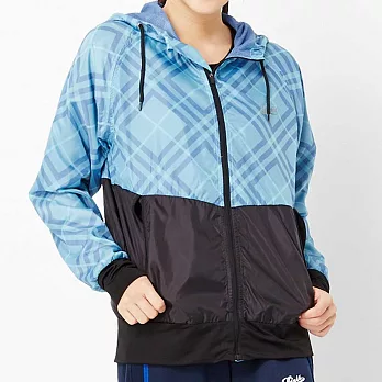 TOP GIRL-拼剪菱格連帽風衣外套L藍