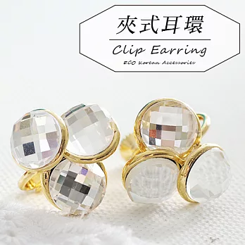 【安珂ECO正韓飾品】華麗重疊金邊圓鑽 夾式耳環