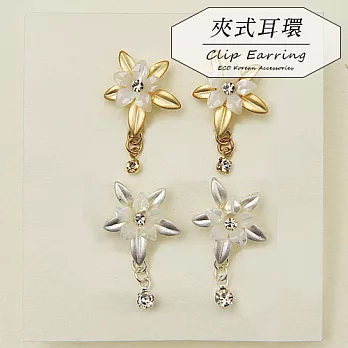 【安珂ECO正韓飾品】優雅霧面質感鑲珠貝花朵 夾式耳環(螺旋夾/2色)金
