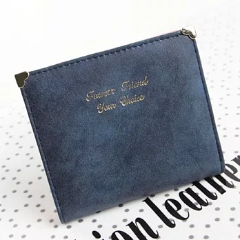 AmaZing 燙金英文標金屬愛心經典二折短夾 (5色可選)深藍