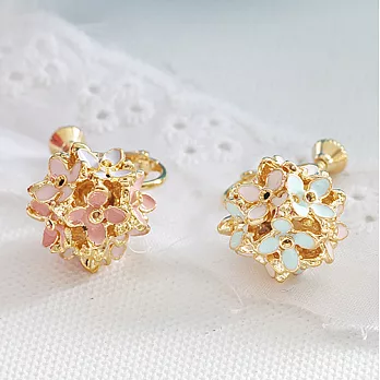 【安珂ECO正韓飾品】粉嫩釉彩繡球花 夾式耳環(3色)粉綠