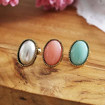 【安珂ECO正韓飾品】古典小圓珠綴橢圓石 夾式耳環(3色)粉