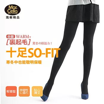《瑪榭》全面裏起毛 - 超服貼假九分刷毛保暖褲襪M 黑