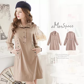 【模兒空間AMOR SPACE】S2026潮流雙排釦格紋飾邊口袋洋裝(共2色)XL卡其