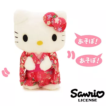 【日本進口三麗鷗正版】Hello Kitty 和服散步玩偶 學人精 仿聲公仔