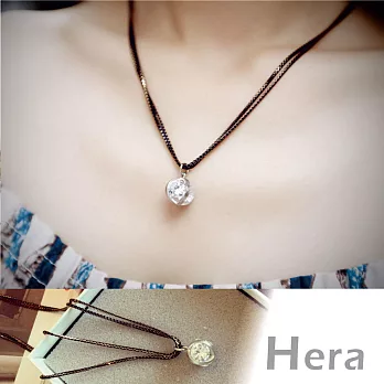 【Hera】赫拉 幾何線條圓形鋯石雙層長項鍊黑色