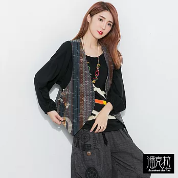 【潘克拉】漸層色麻料背心-FREEFREE黑