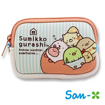 【日本進口】San-X 角落生物/角落公仔 防震收納包/零錢包/卡片包-橘(睡覺)