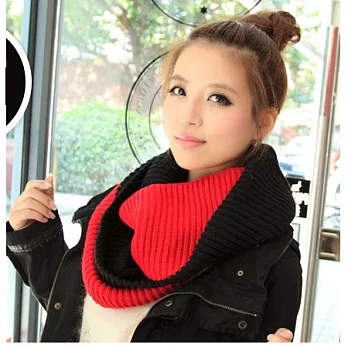 韓版雙色毛線保暖圍巾紅色+黑色