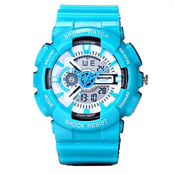 Watch-123 百戰英雄-時尚三針冷光雙顯電子腕錶 (5色任選)湖水藍