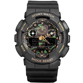 Watch-123 黑鷹計畫-軍事迷彩冷光雙顯電子腕錶