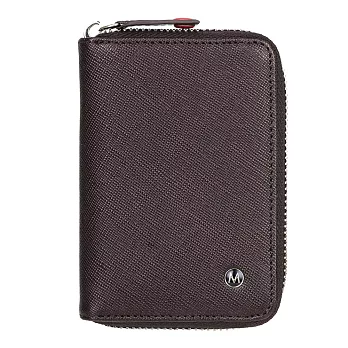 Mondaine 瑞士國鐵牛皮十字紋卡片零錢包-咖啡