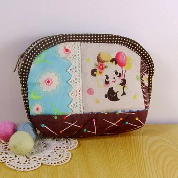 手縫ok!-熊貓化妝包(拼布材料包)