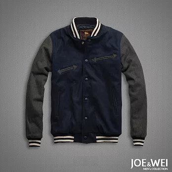 【JOE & WEI】箭頭設計款鋪棉棒球外套-M-XLL藍