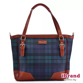 【i Brand 天然皮革】英倫格紋系列:率真肩背托特包