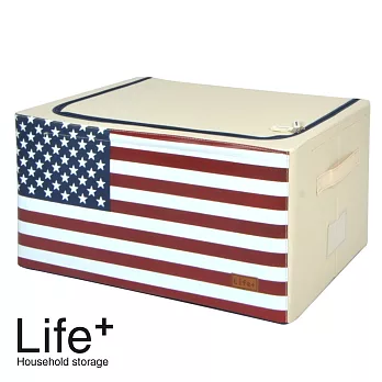 【Life Plus】彿雷格國旗鋼骨收納箱_美國55L(米白)