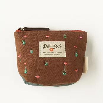 手作風小繡花零錢包‧花田語│Brown