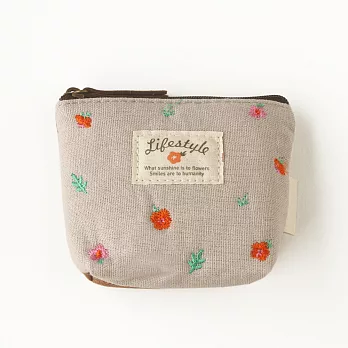 手作風小繡花零錢包‧花田語│Gray