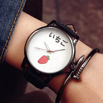 Watch-123 微甜公主-視覺風格水果圖案情侶黑白腕錶 (8色可選)草莓x白色