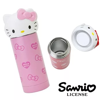【日本正版商品】三麗鷗 Hello Kitty 經典大頭造型隨身保溫/保冷杯 360ml-粉紅色