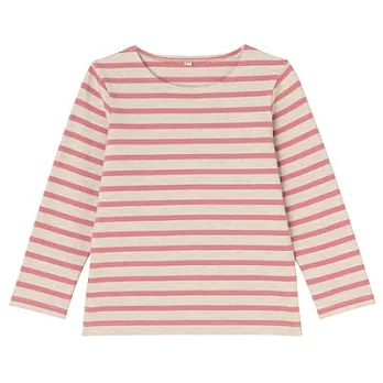[MUJI無印良品]兒童有機棉粗織長袖T恤110粉紅橫紋