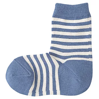 [MUJI無印良品]兒童棉混橫紋直角短襪15~17cm煙燻藍橫紋