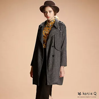 【KatieQ】經典率性立裁連肩修身大衣(2色)-M-2LM灰
