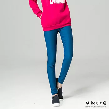 【KatieQ】素色釦頭彈性窄管褲(4色)-M-LM寶藍