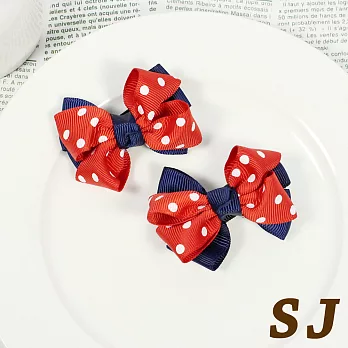 【SJ】手作感點點條紋緞面蝶結壓夾2入-紅色