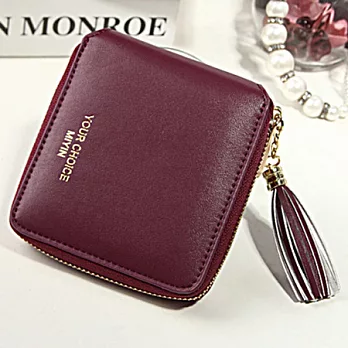 AmaZing 簡約必備流蘇方形收納零錢短夾 (6色可選)酒紅色