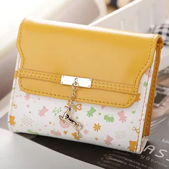 AmaZing 可愛甜美風夢幻童話小熊碎花短夾 (4色可選)土黃