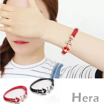 【Hera】赫拉 水鑽船錨皮質編織本命年開運手鏈-2色(紅色)