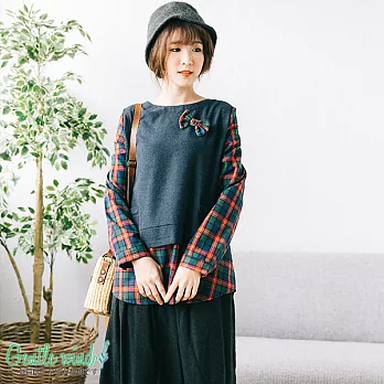 【Gentle wind 輕輕.吹】英格蘭拼接寬上衣(2色)-FREEFREE藍