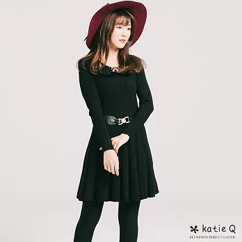 【KatieQ】復古女伶顯瘦洋裝-FFREE黑
