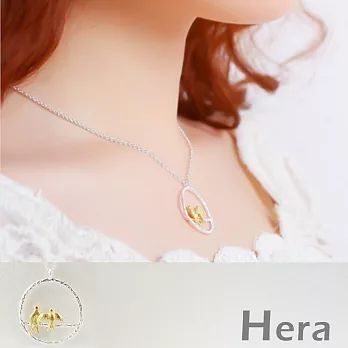 【Hera】赫拉 925純銀鍍金雙色圓形比翼鳥短項鍊/鎖骨鍊(銀色)
